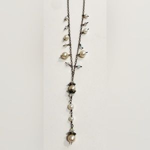 Sterling Silver Fresh Water Pearl Crystal Wire wrap “Y” Necklace